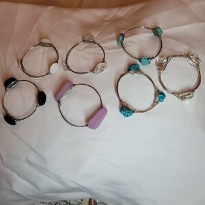 Lot of 7 Handmade Wire Wrapped Stone Bracelets